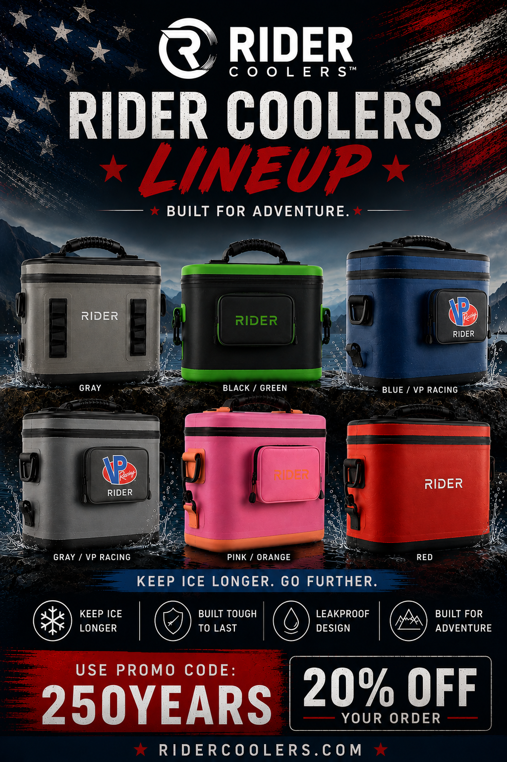 Rider coolers 20% discount for our 250 yeears aniversary