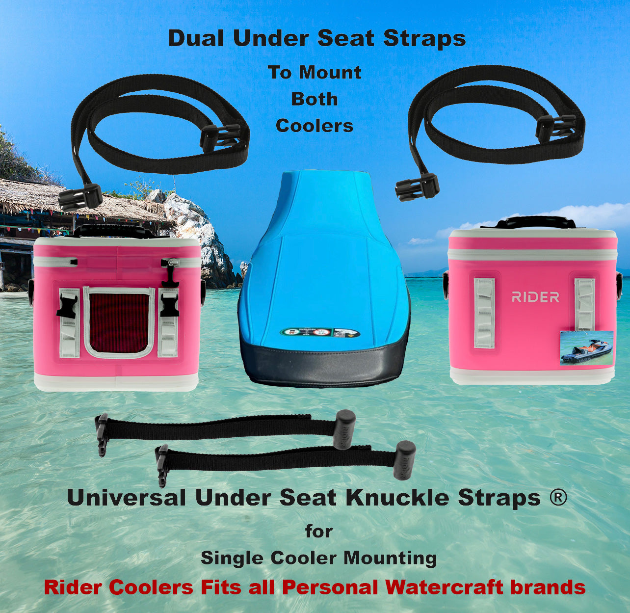 Pink Rider PWC Coolers Jet Ski Coolers Set of 2